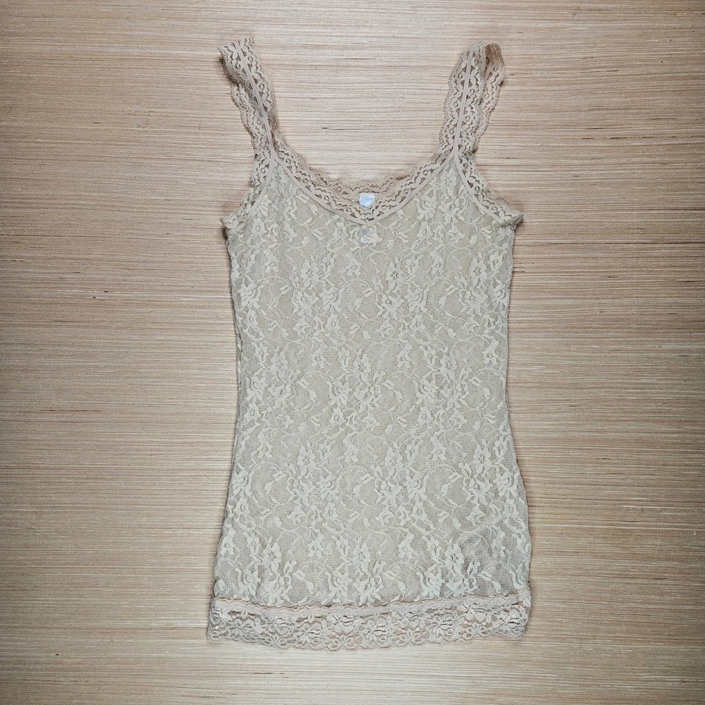 DKNY Lace Cami Tank Top Beige M Lace Mesh Fairy Grunge Whimsigoth